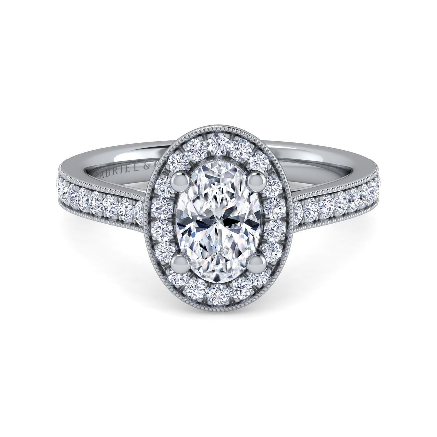 Corinne - Vintage Inspired 14K White Gold Oval Halo Diamond Engagement Ring