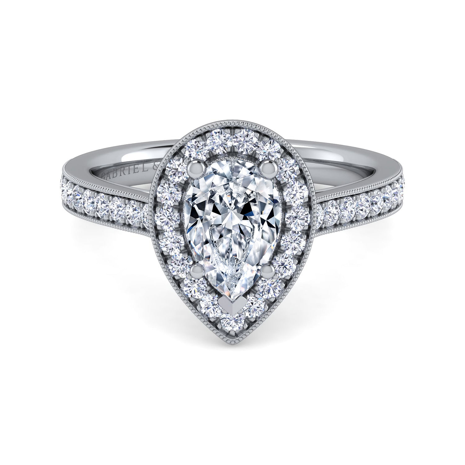 Corinne - Vintage Inspired 14K White Gold Pear Shape Halo Diamond Engagement Ring