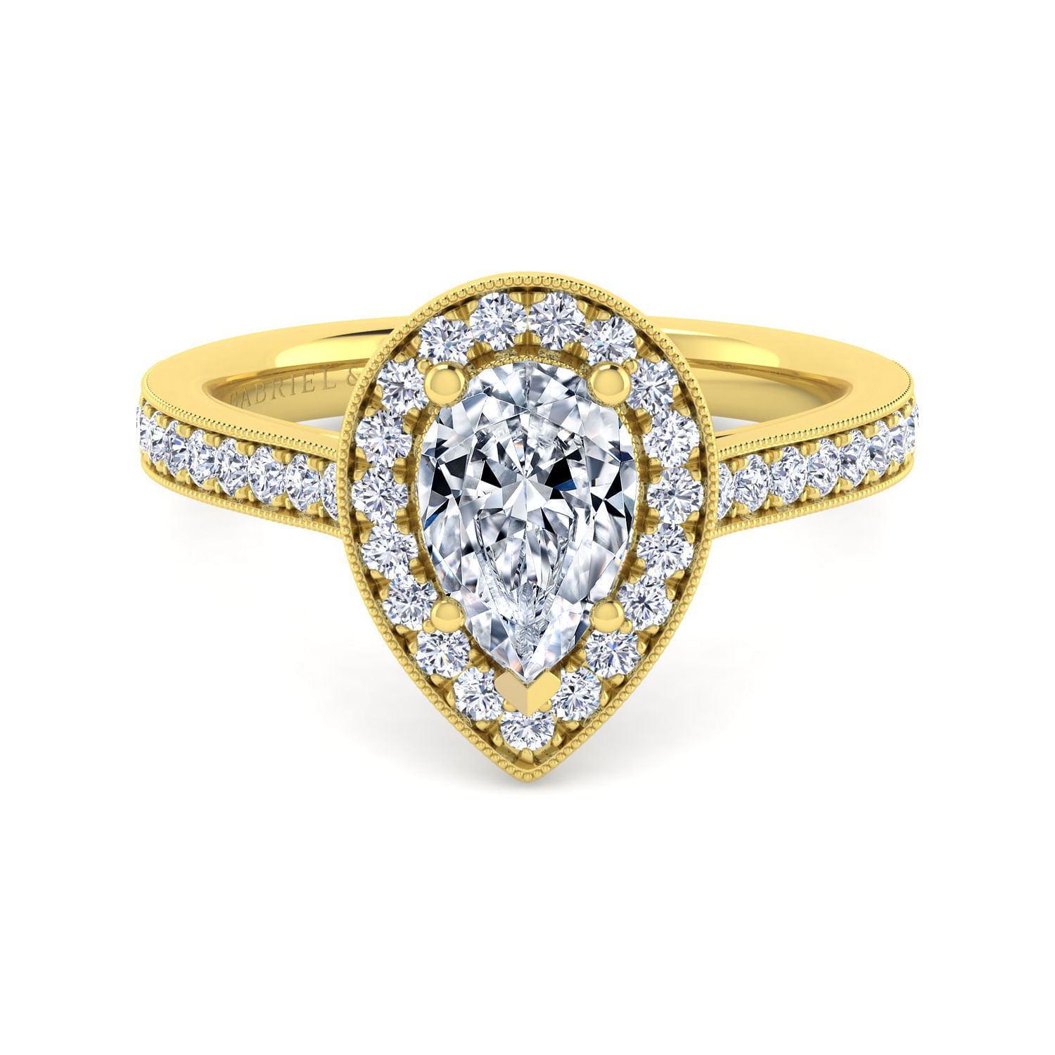 Corinne - Vintage Inspired 14K Yellow Gold Pear Shape Halo Diamond Engagement Ring