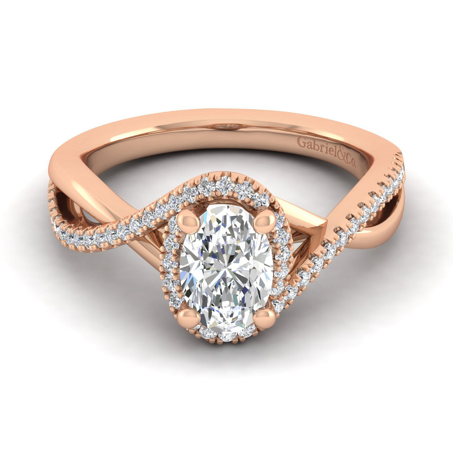 Courtney - 14K Rose Gold Oval Halo Diamond Engagement Ring