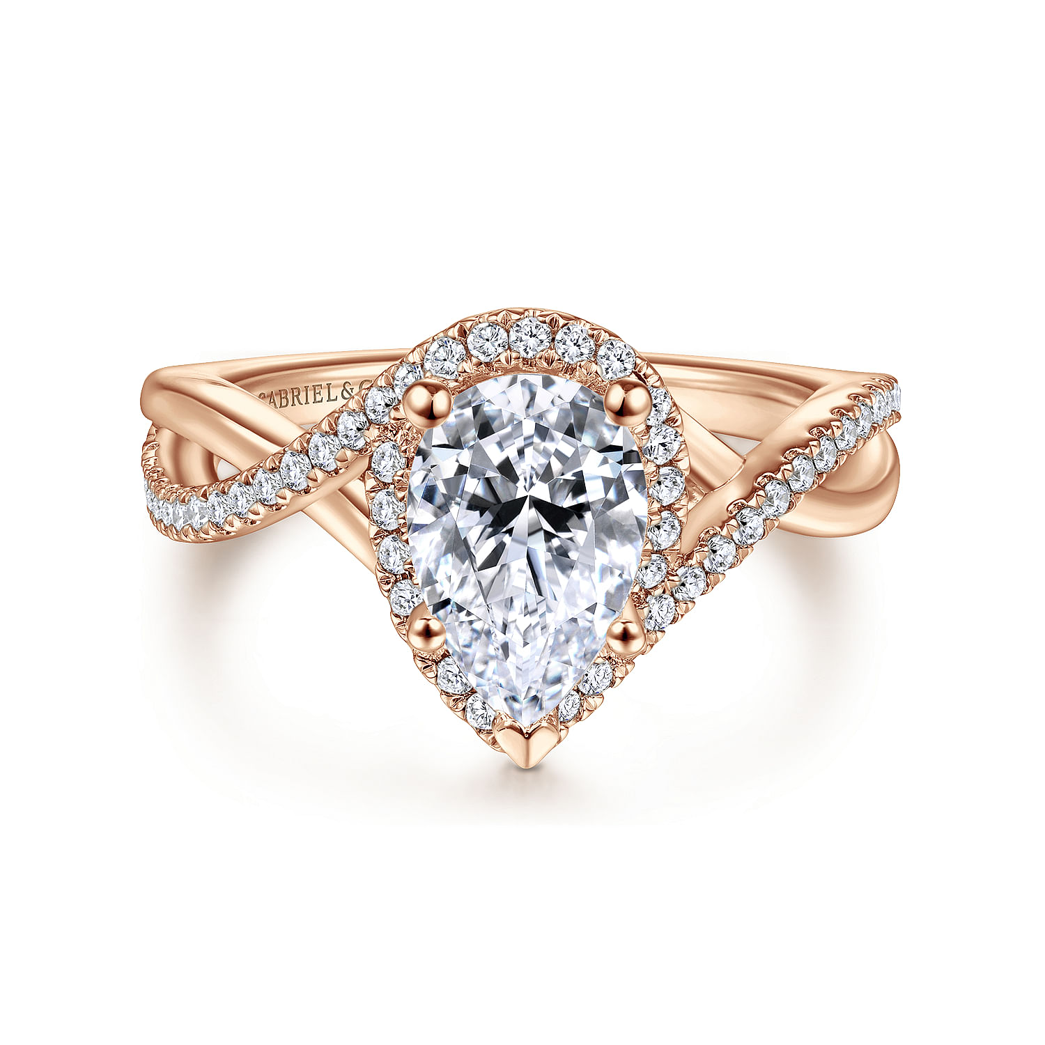 Courtney - 14K Rose Gold Pear Shape Halo Diamond Engagement Ring