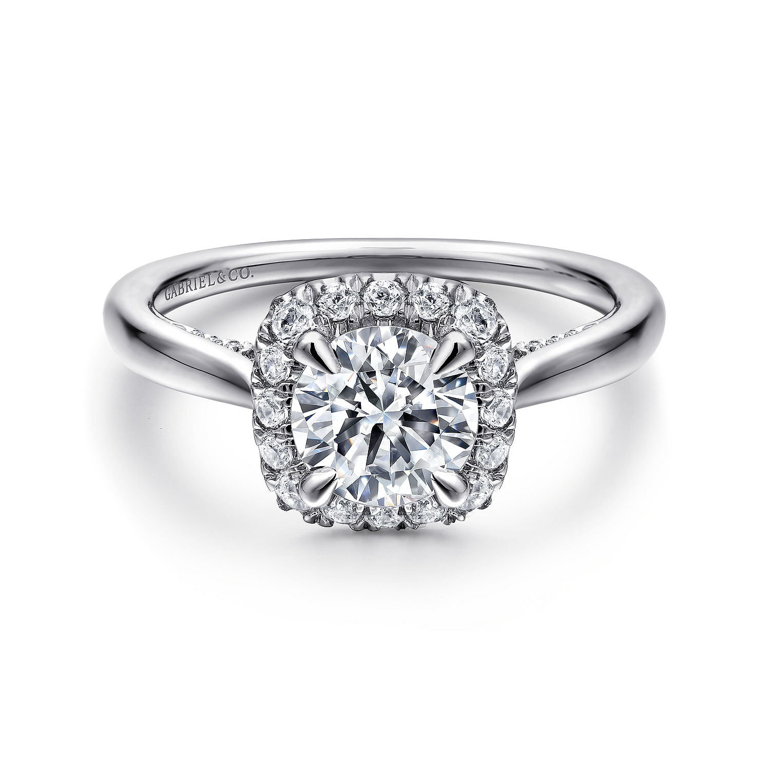 Cypress - 14K White Gold Cushion Halo Round Diamond Engagement Ring