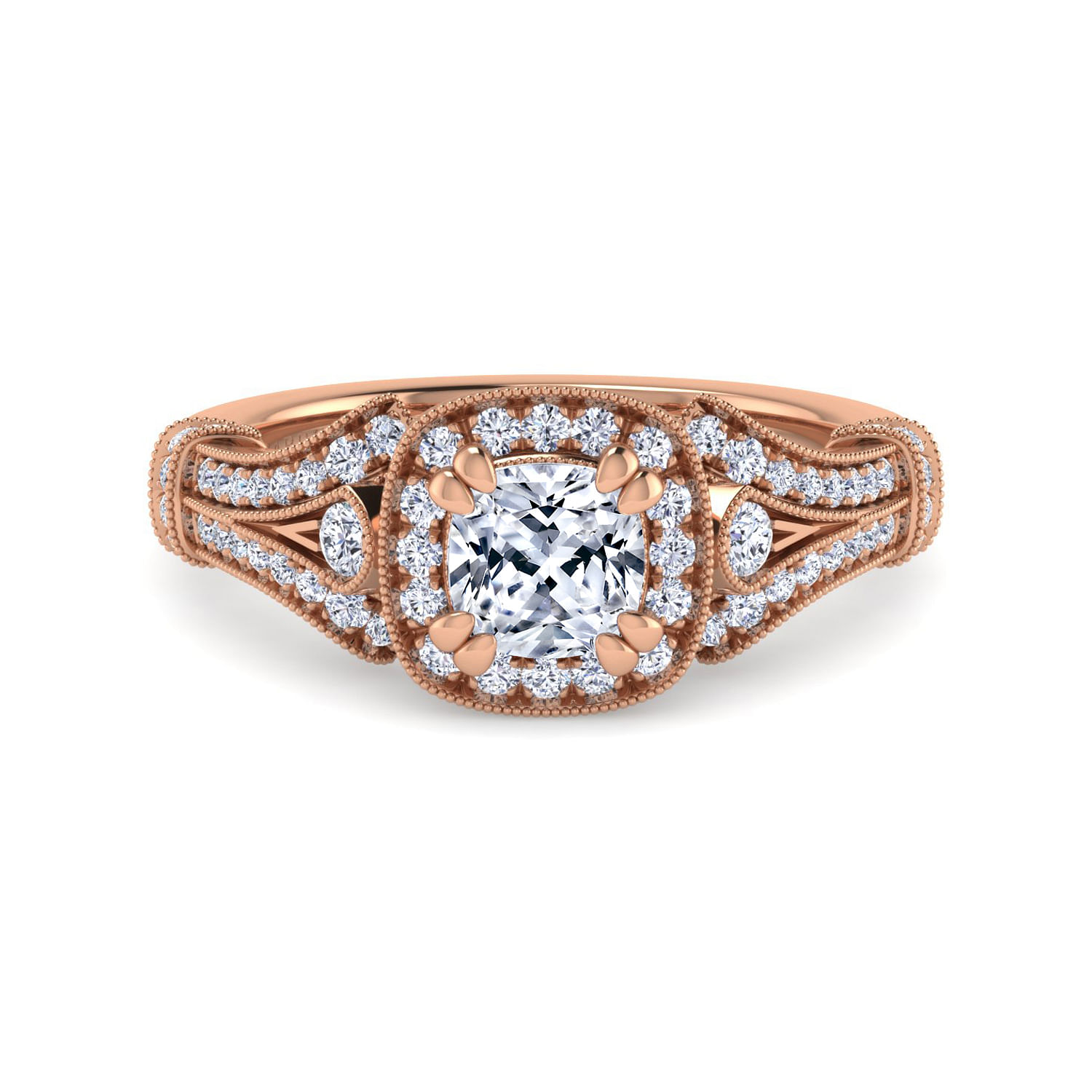 Delilah - Vintage Inspired 14K Rose Gold Cushion Halo Diamond Engagement Ring