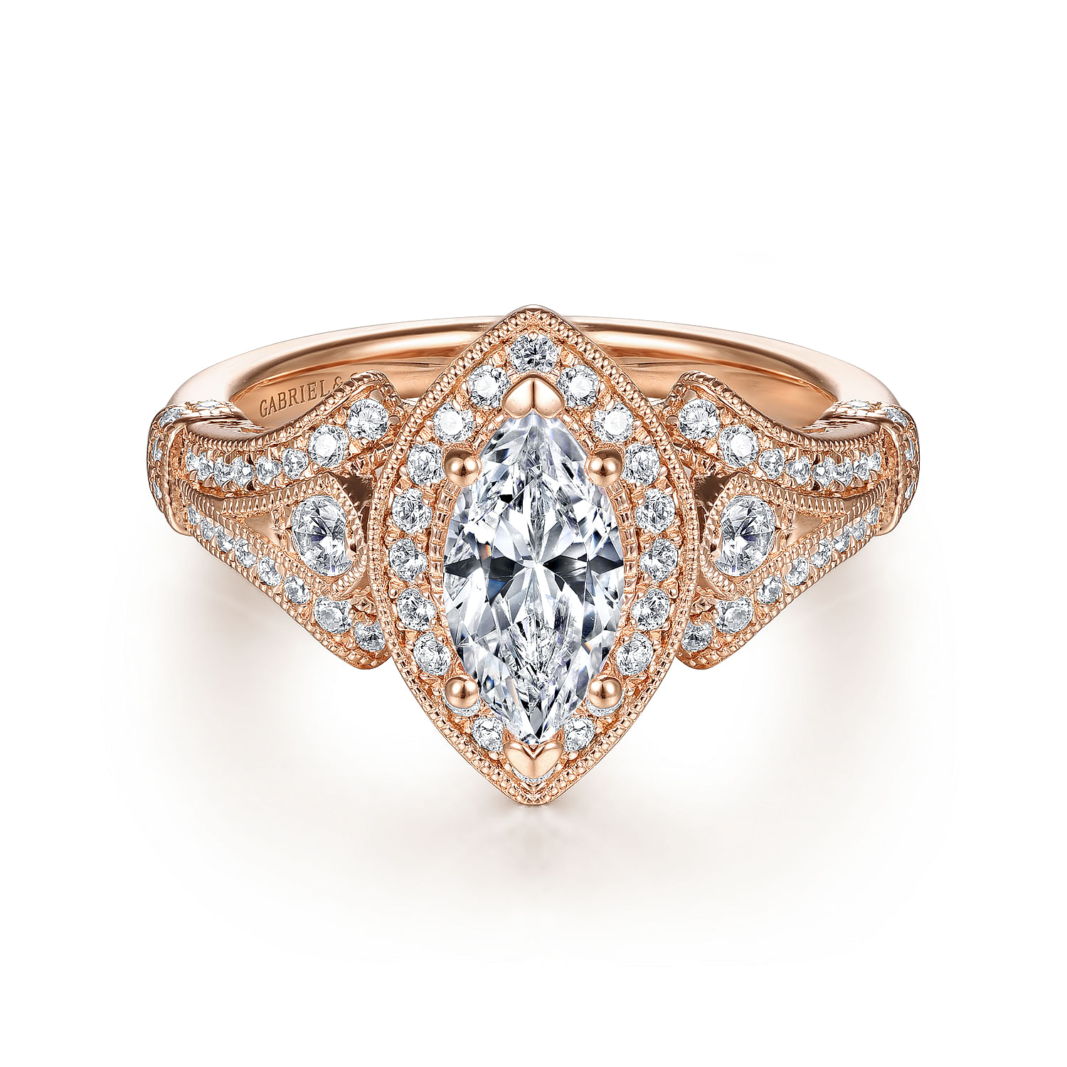 Delilah - Vintage Inspired 14K Rose Gold Marquise Halo Diamond Engagement Ring