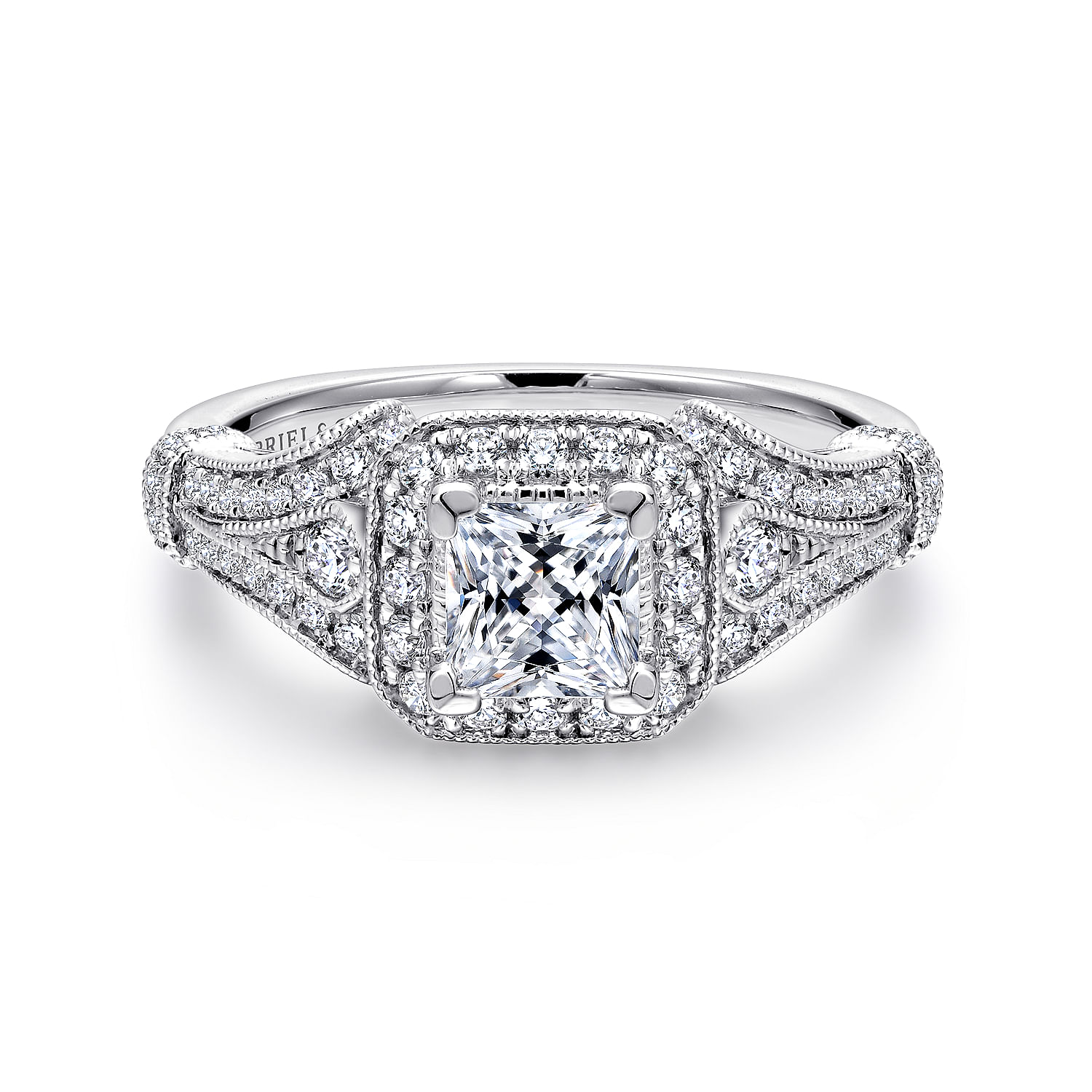Delilah - Vintage Inspired 14K White Gold Princess Halo Diamond Engagement Ring