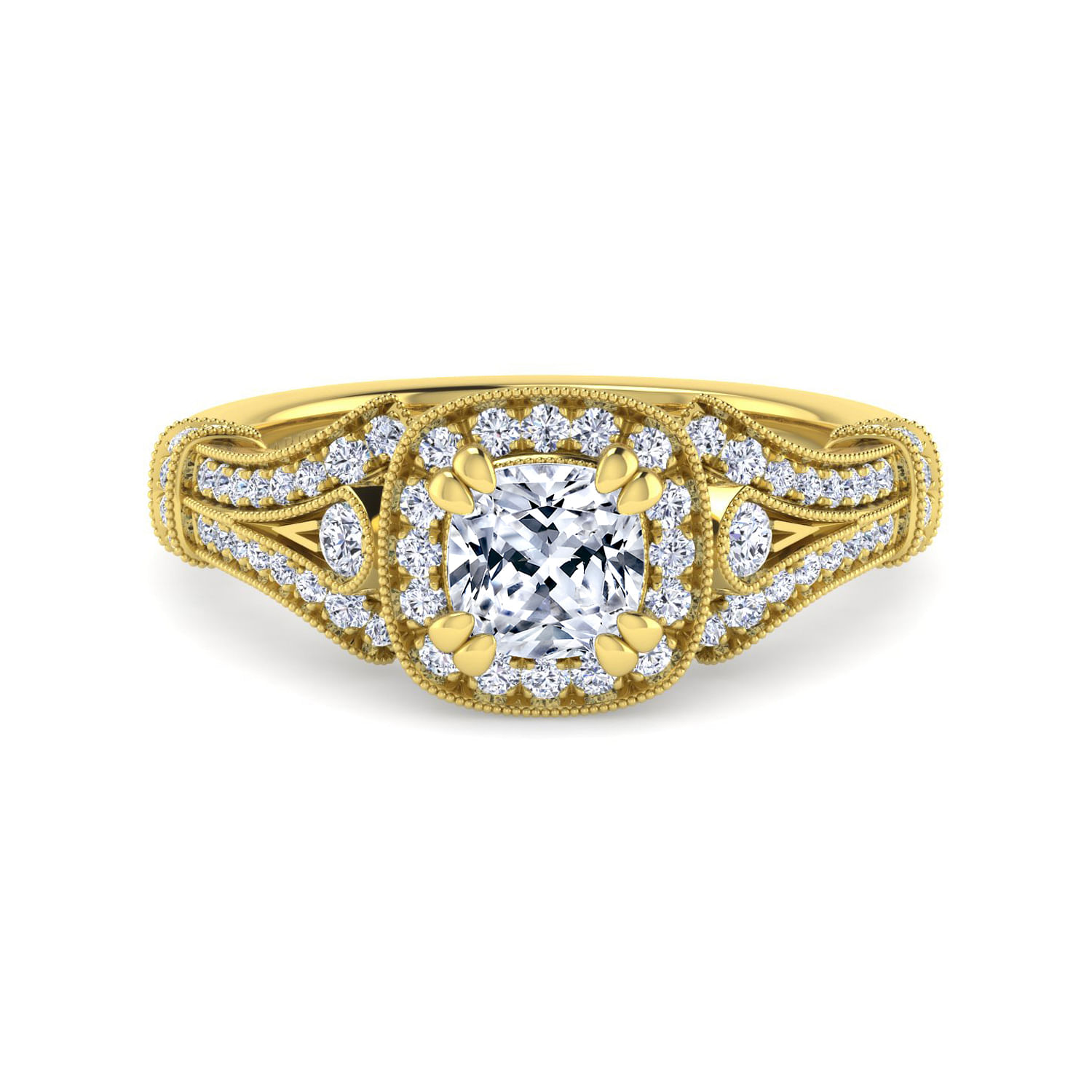 Delilah - Vintage Inspired 14K Yellow Gold Cushion Halo Diamond Engagement Ring