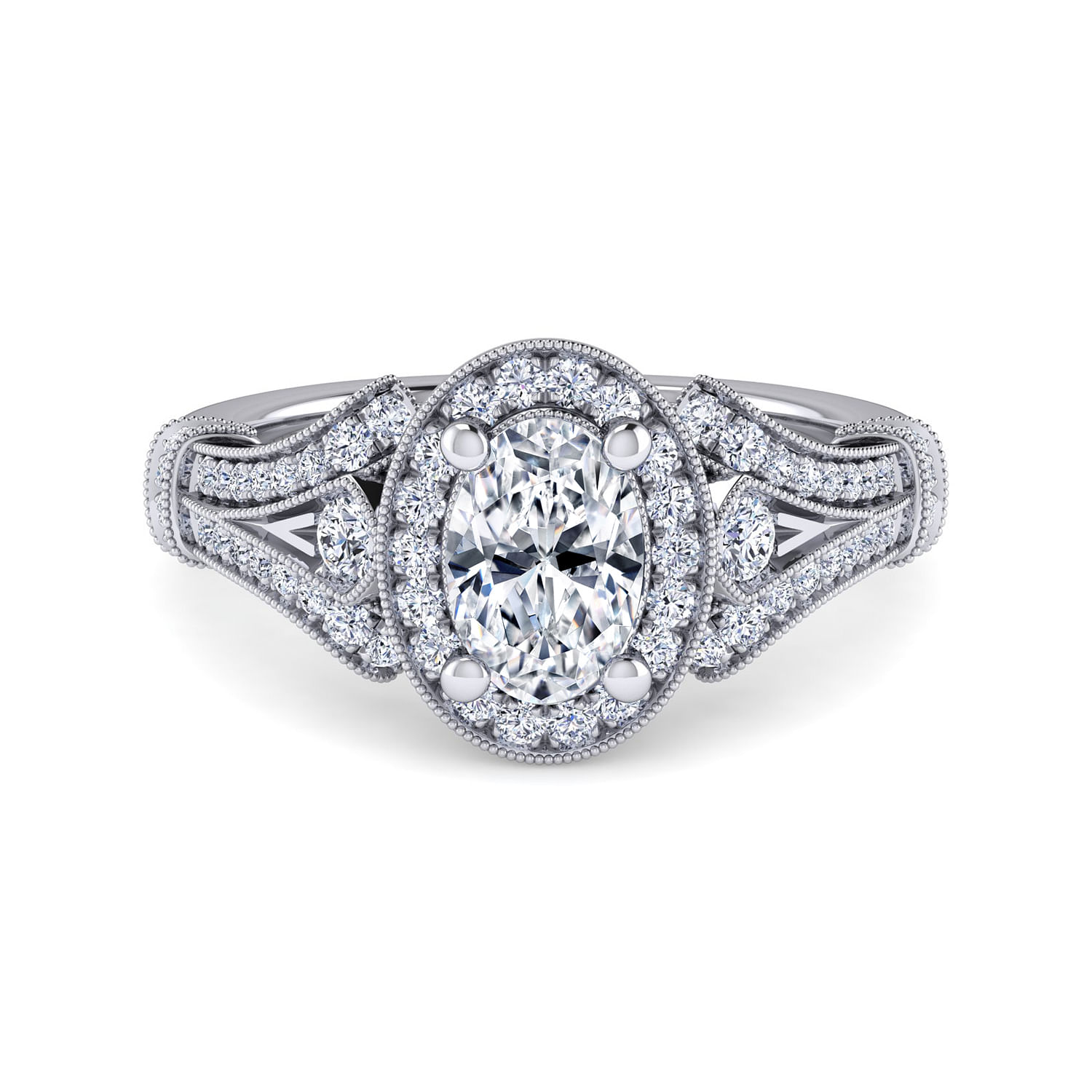 Delilah - Vintage Inspired Platinum Oval Halo Diamond Engagement Ring
