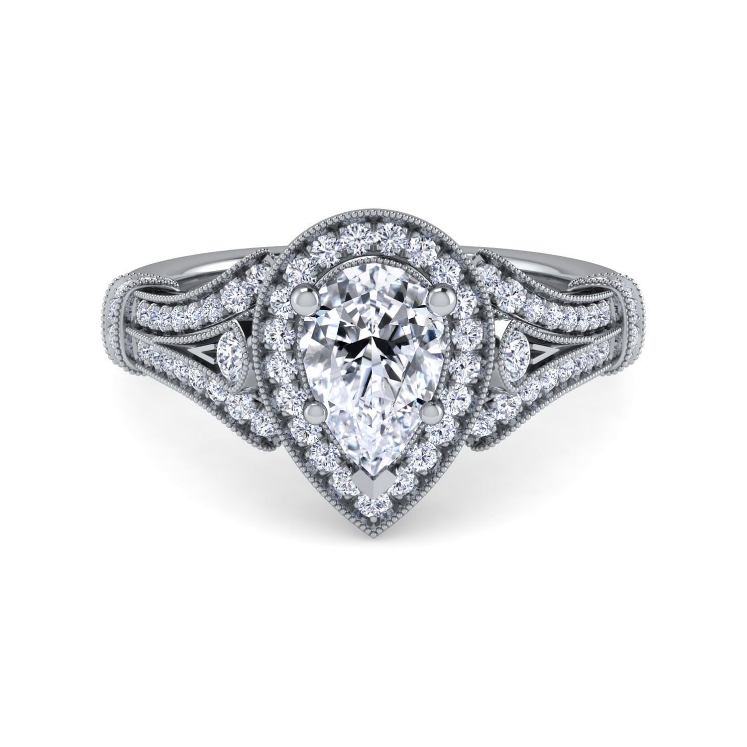 Delilah - Vintage Inspired Platinum Pear Shape Halo Diamond Engagement Ring