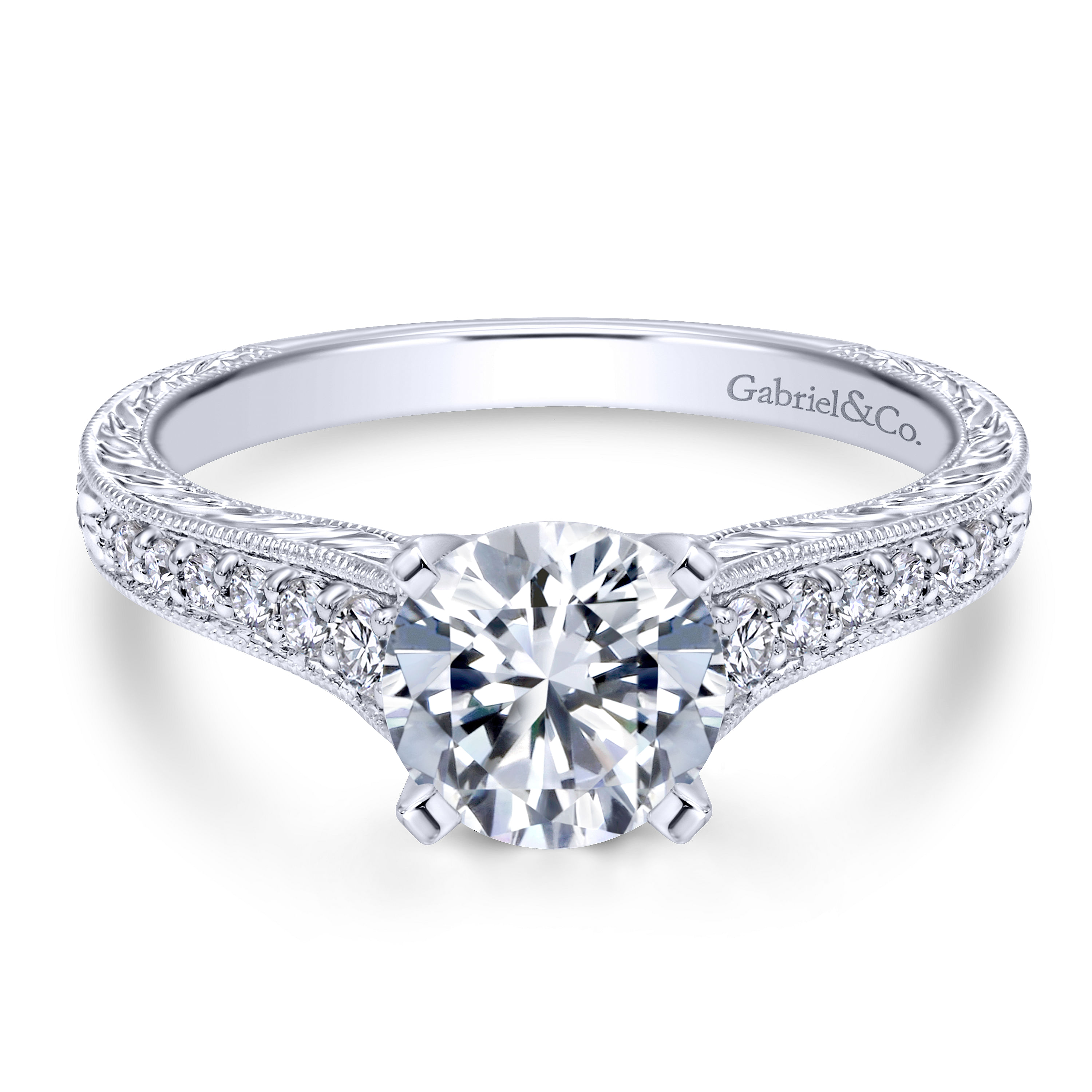 Domenica - 14K White Gold Round Diamond Engagement Ring