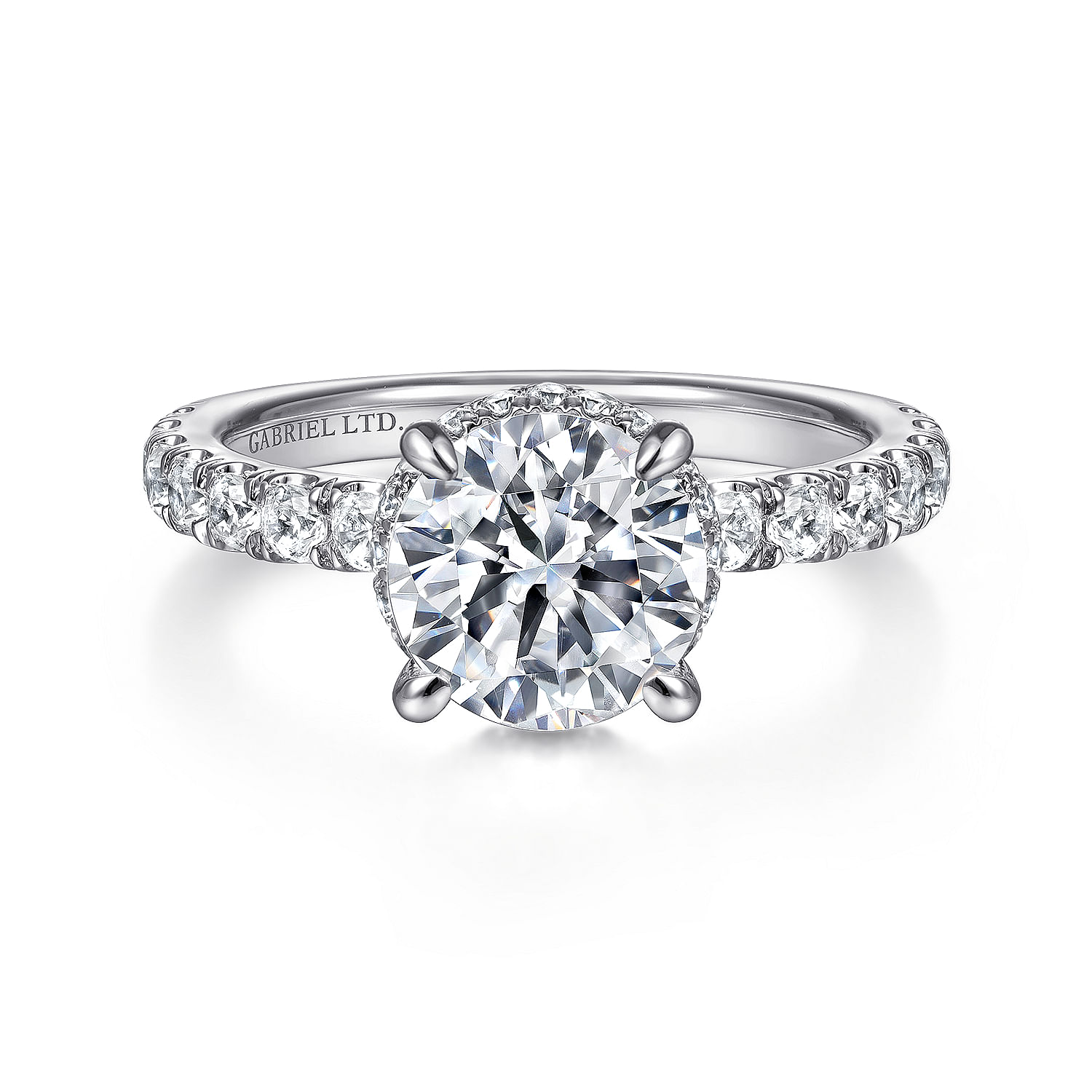 Dover - 18K White Gold Hidden Halo Round Diamond Engagement Ring