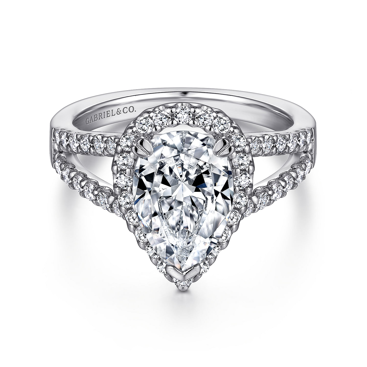 Drew - 14K White Gold Pear Shape Halo Diamond Engagement Ring
