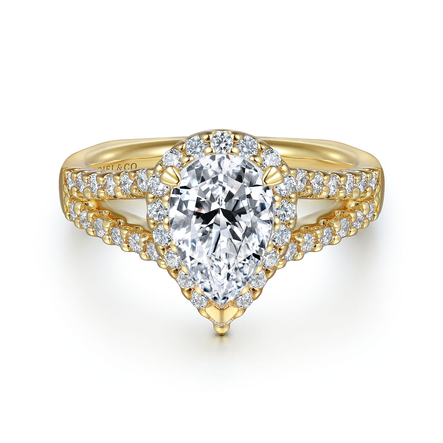 Drew - 14K Yellow Gold Pear Shape Halo Diamond Engagement Ring