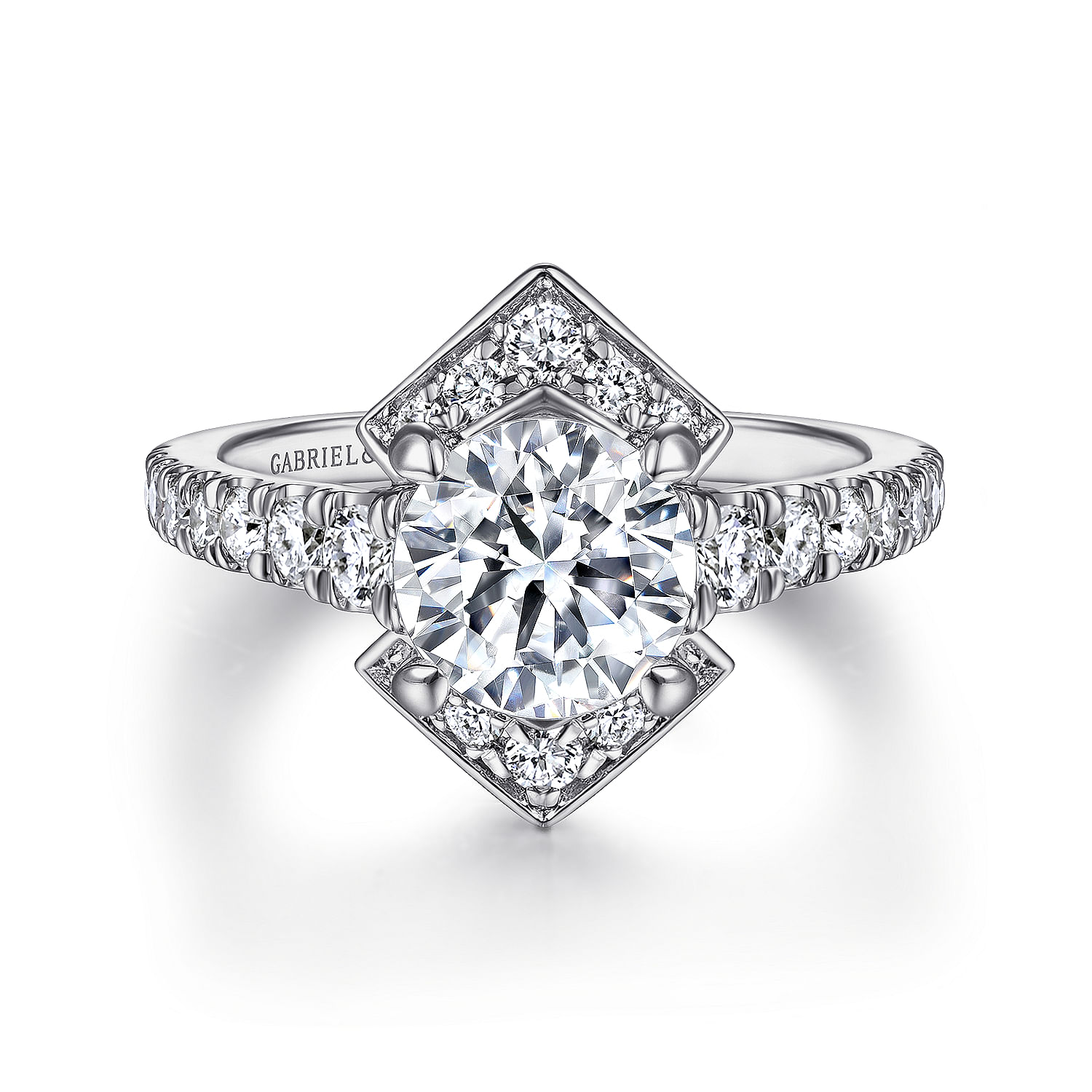Easton - Art Deco 18K White Gold Round Halo Diamond Engagement Ring