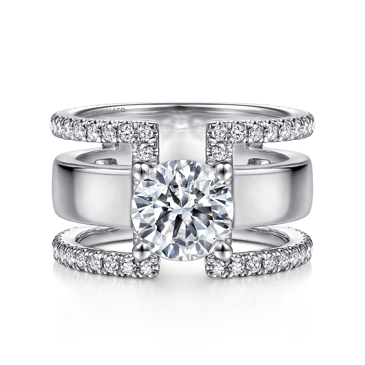maat Garderobe Raap bladeren op 14K White Gold Round Diamond Engagement Ring