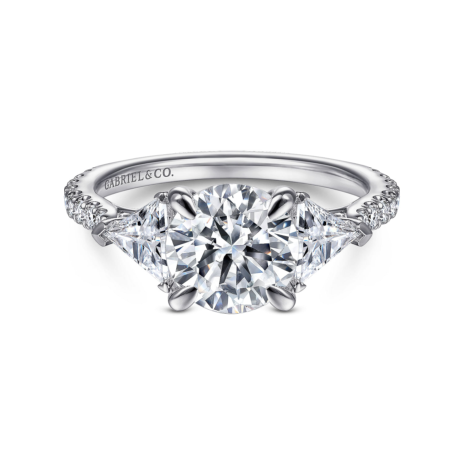 Elina - 14K White Gold Round 3 Stone Diamond Engagement Ring