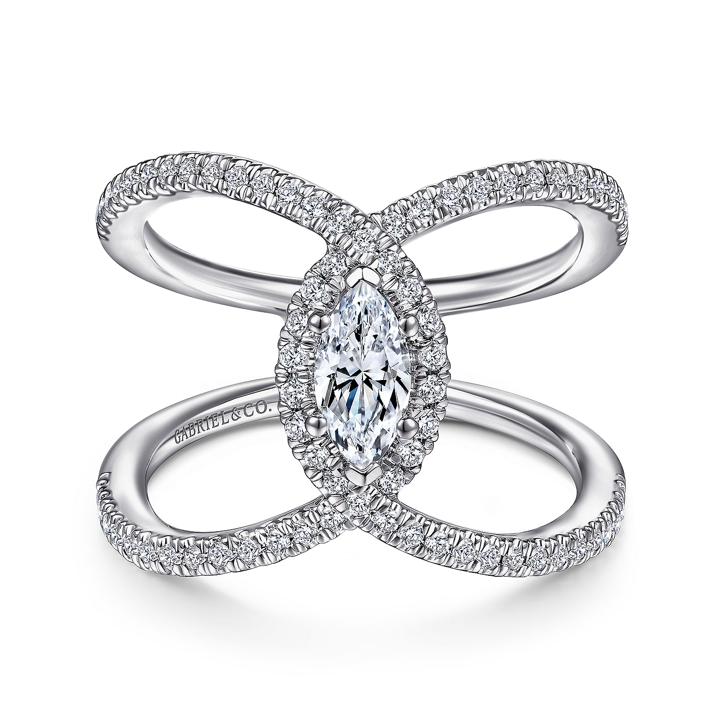 Elladora - 14K White Gold Marquise Halo Diamond Engagement Ring