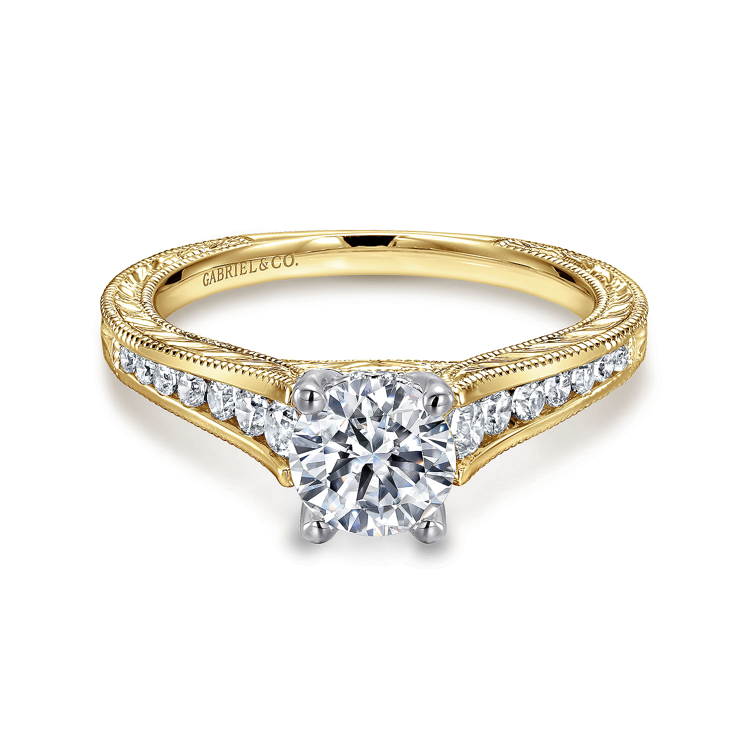 Elsie - 14K White-Yellow Gold Round Diamond Engagement Ring