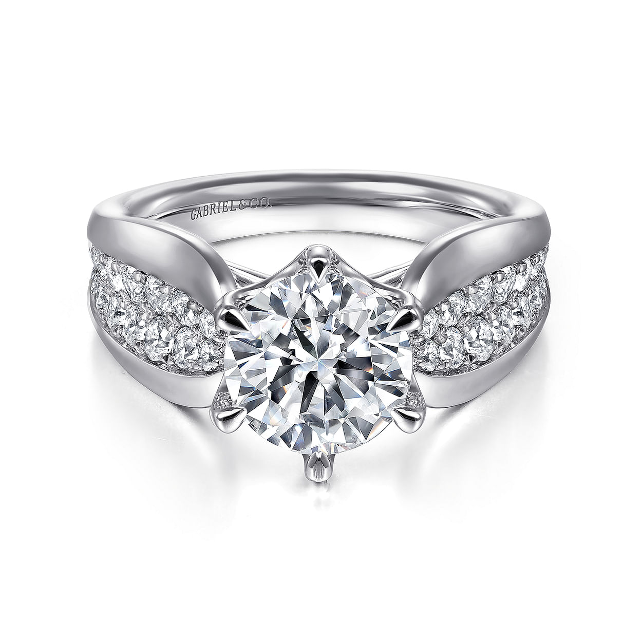 heuvel Modderig Sluit een verzekering af 14K White Gold Wide Band Round Diamond Engagement Ring
