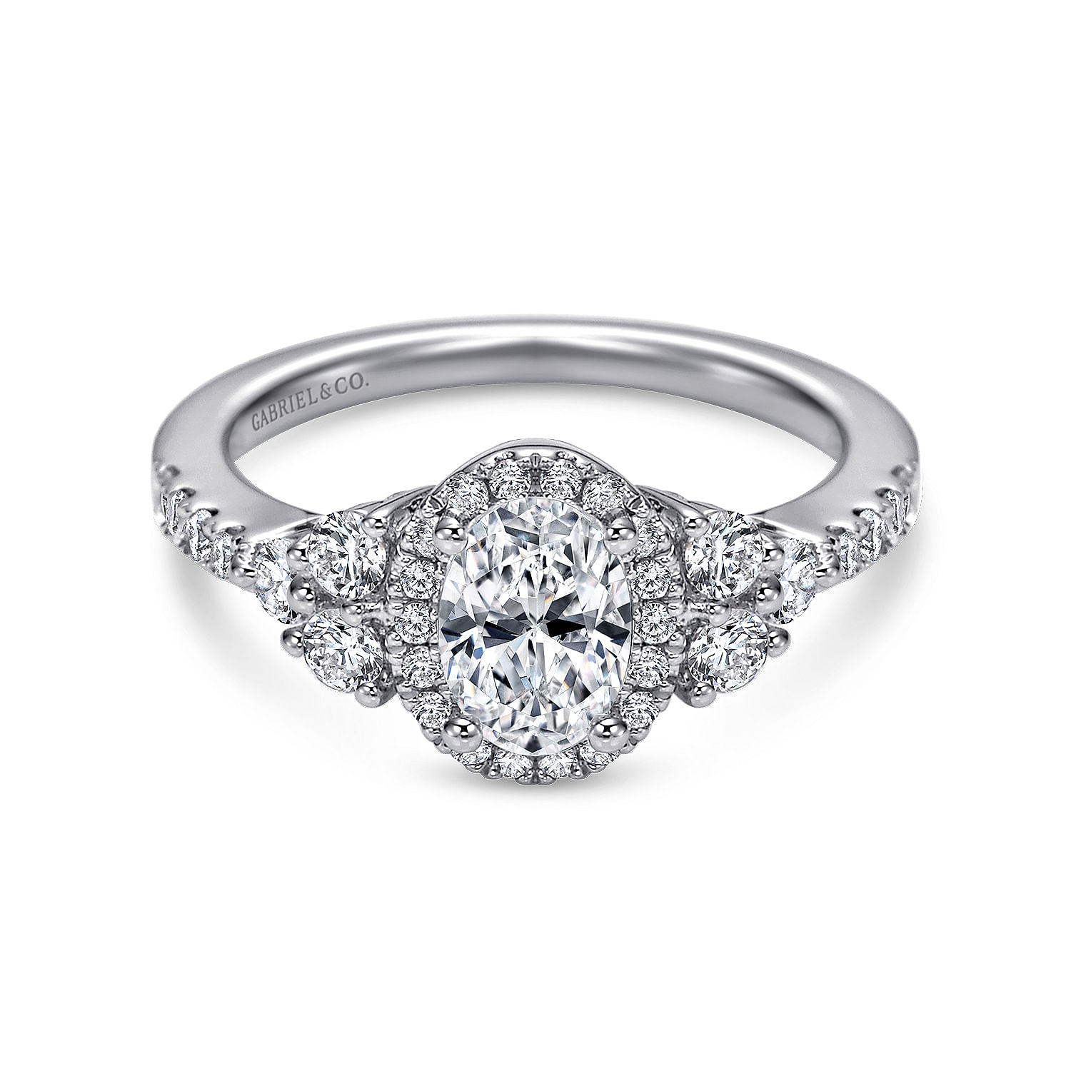 Eudora - 14K White Gold Oval Halo Diamond Engagement Ring