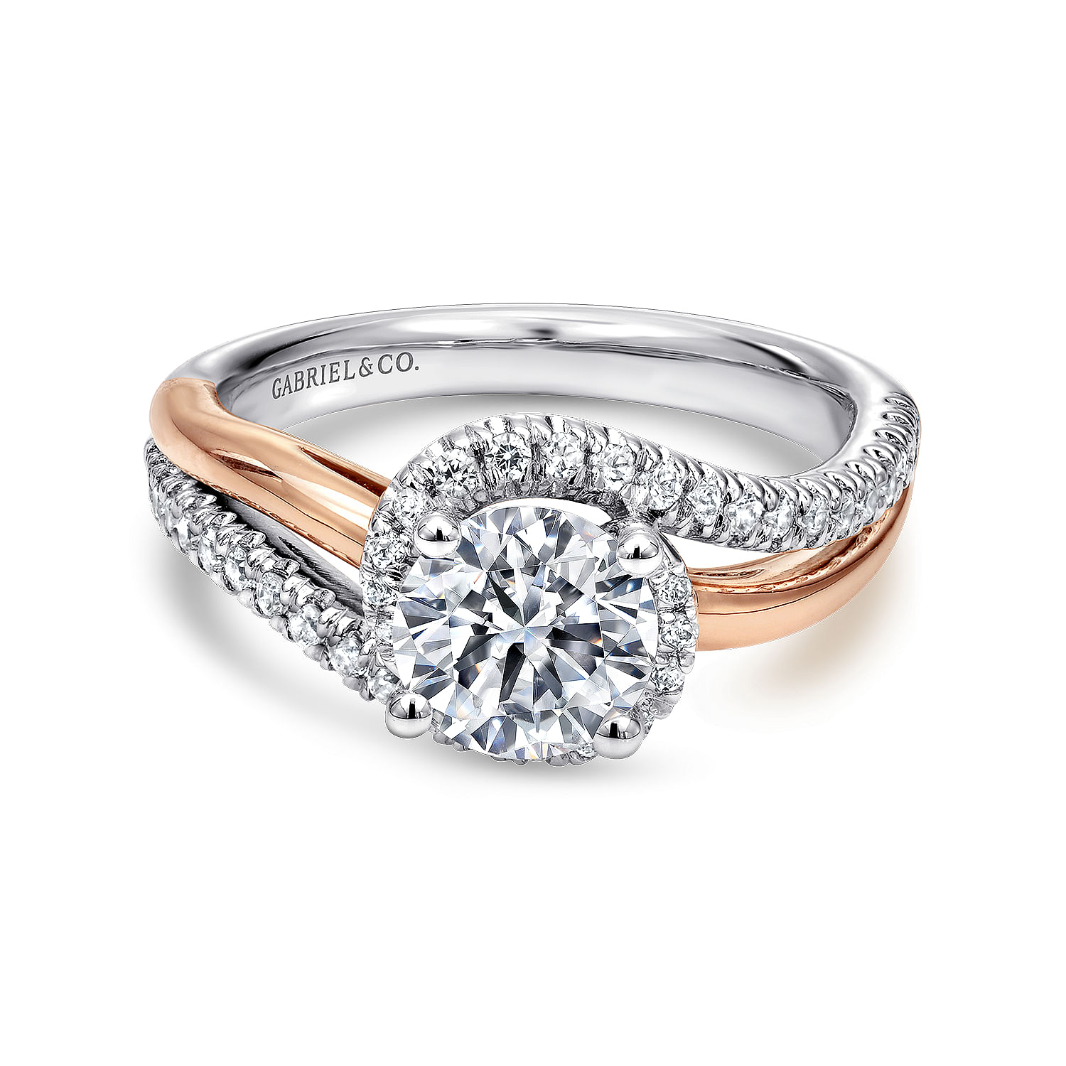Everly - 14K White-Rose Gold Round Halo Diamond Engagement Ring