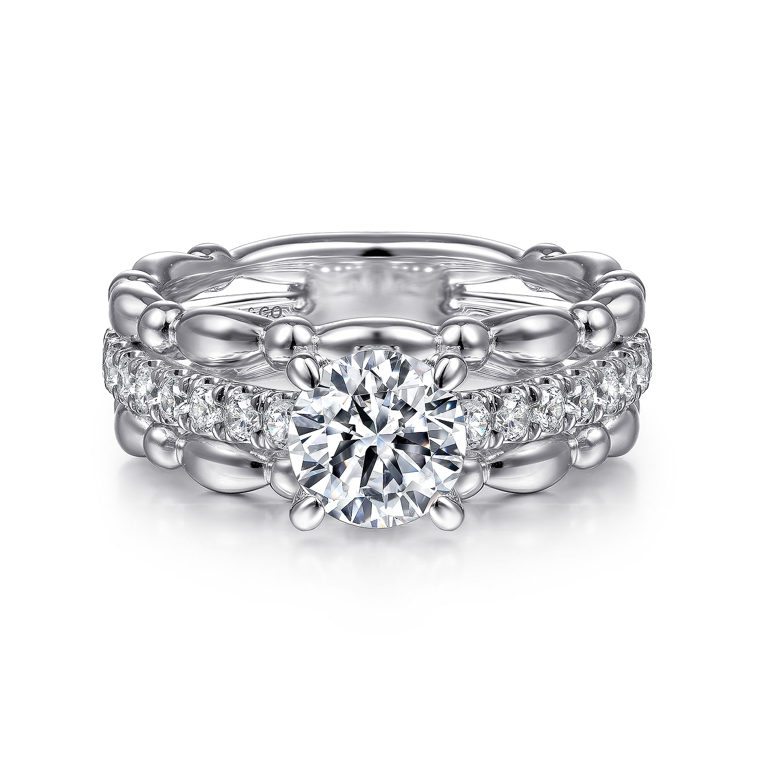 Famke - 14K White Gold Split Shank Round Diamond Engagement Ring