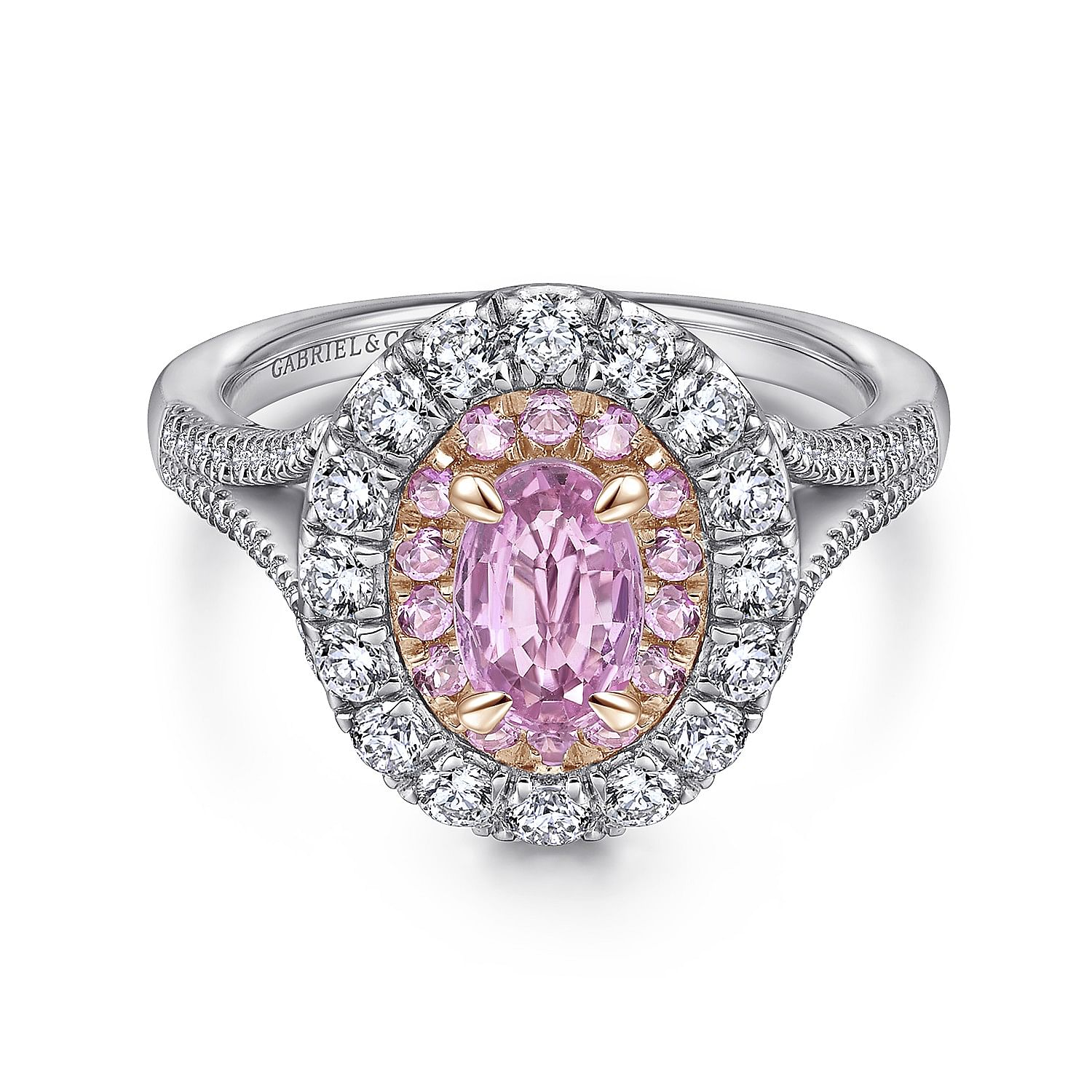 Femme - 14K White-Rose Gold Oval Complete Diamond Engagement Ring