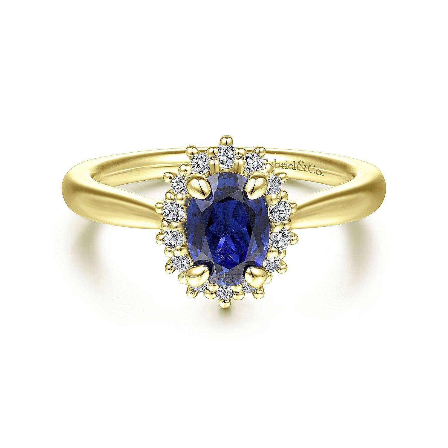 Fergie - 14K Yellow Gold Oval Halo Sapphire and Diamond Engagement Ring