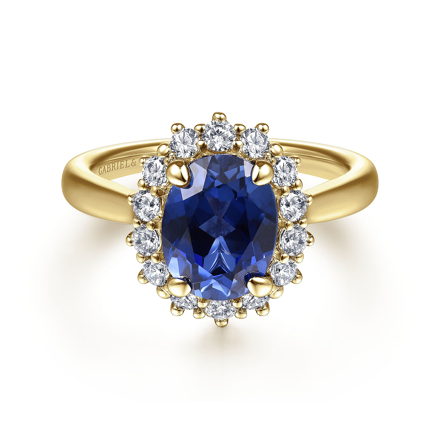 Fergie - 14K Yellow Gold Oval Halo Sapphire and Diamond Engagement Ring