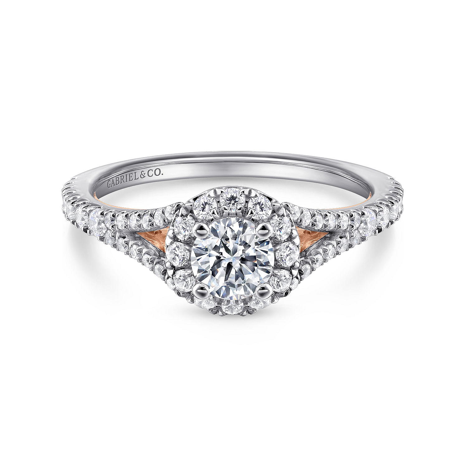 Flow - 14K White-Rose Gold Round Halo Complete Diamond Engagement Ring