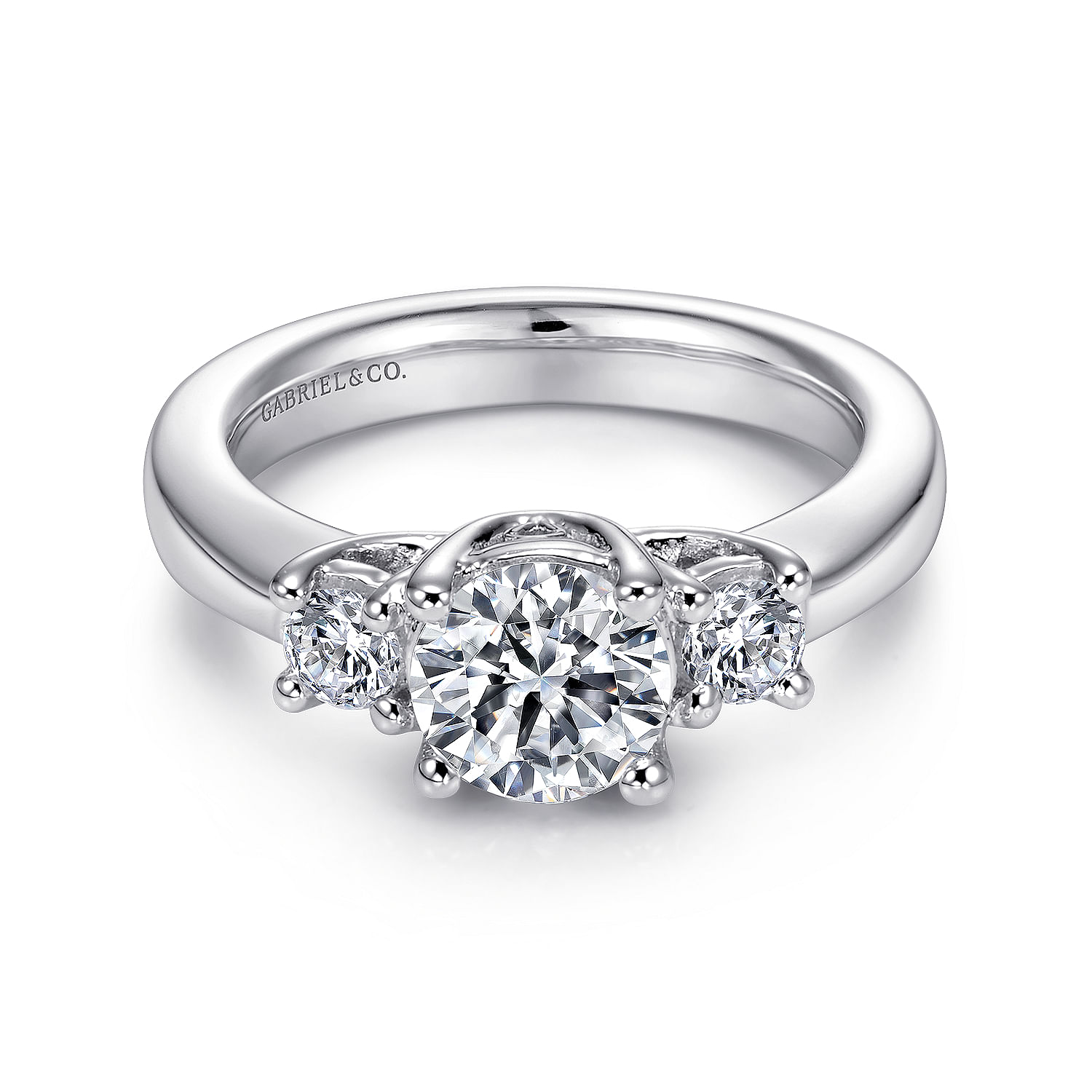 Fortuna - 14K White Gold Round Three Stone Diamond Engagement Ring