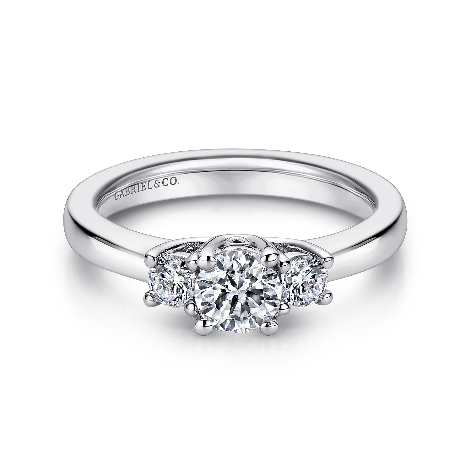 Fortuna - 14K White Gold Round Three Stone Diamond Engagement Ring