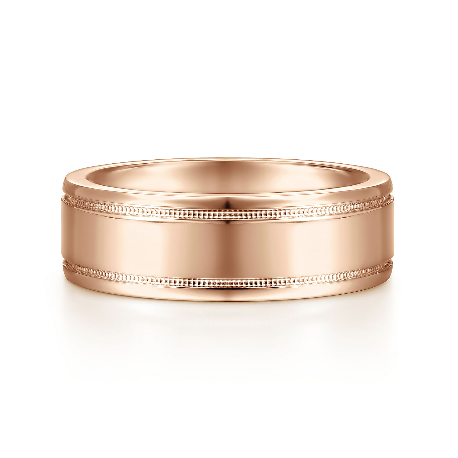 Fred - 14K Rose Gold 7mm -  High Polished Men's Wedding Band with Millgrain