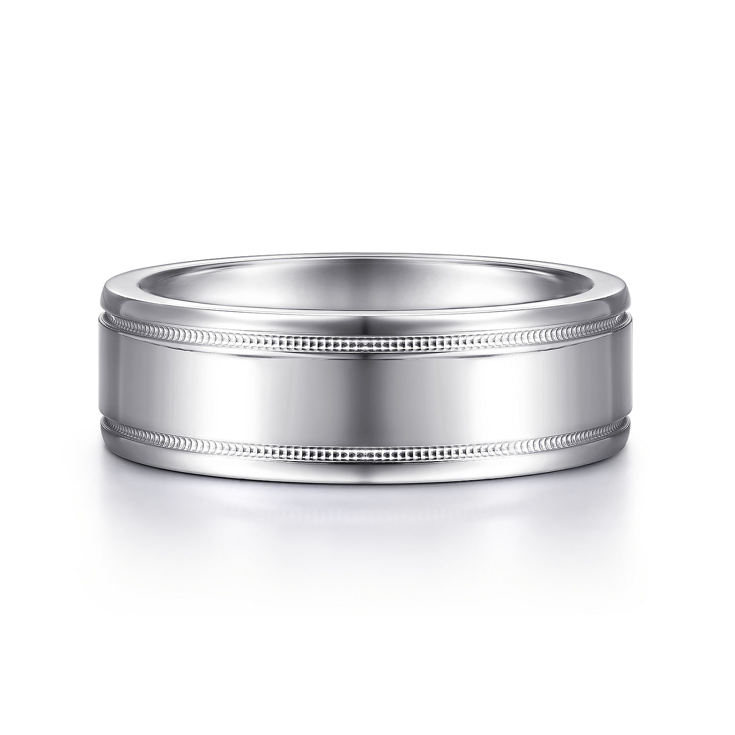 Fred - 14K White Gold 7mm - High Polished Men's Wedding Band with Millgrain