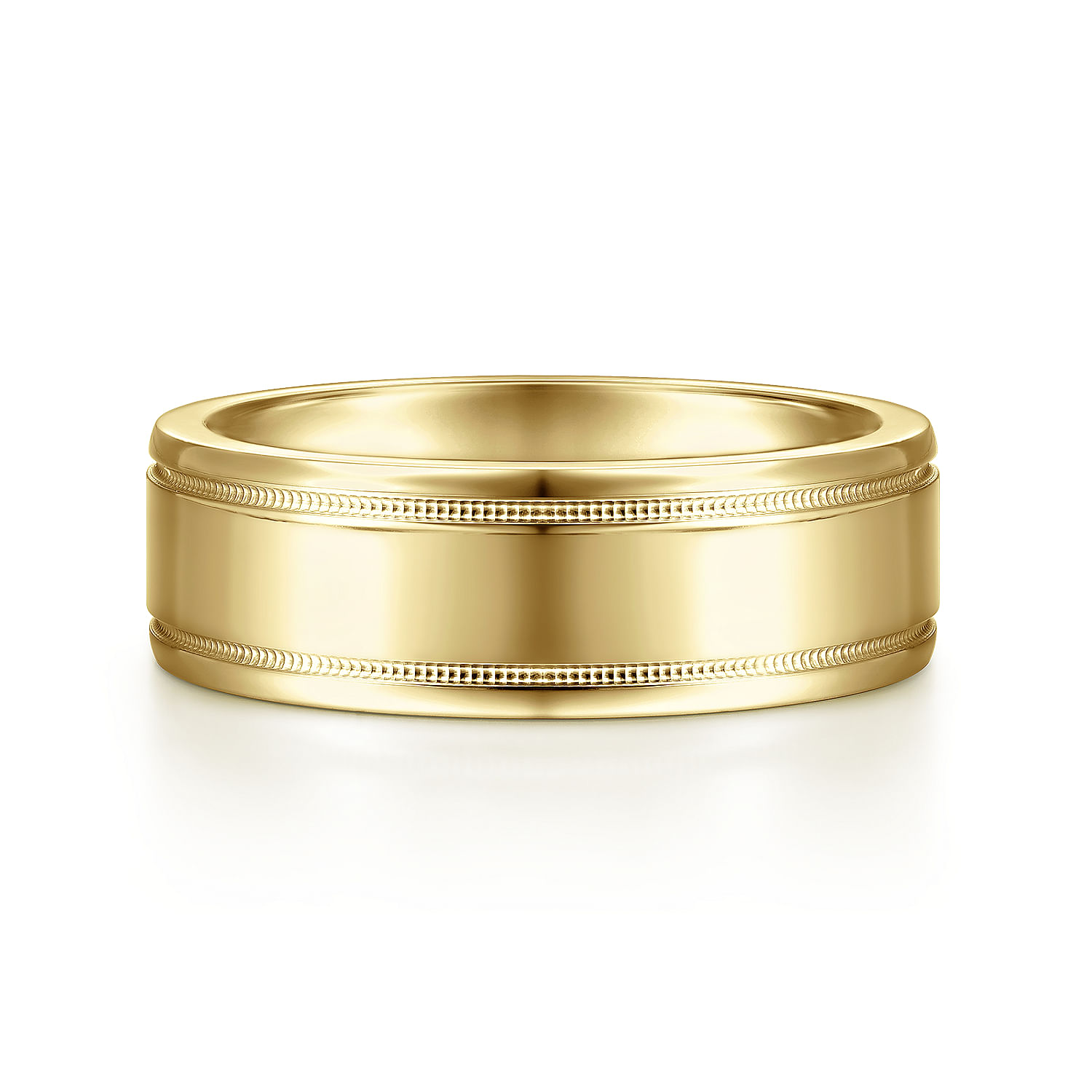 Fred - 14K Yellow Gold 7mm -  High Polished Men's Wedding Band with Millgrain