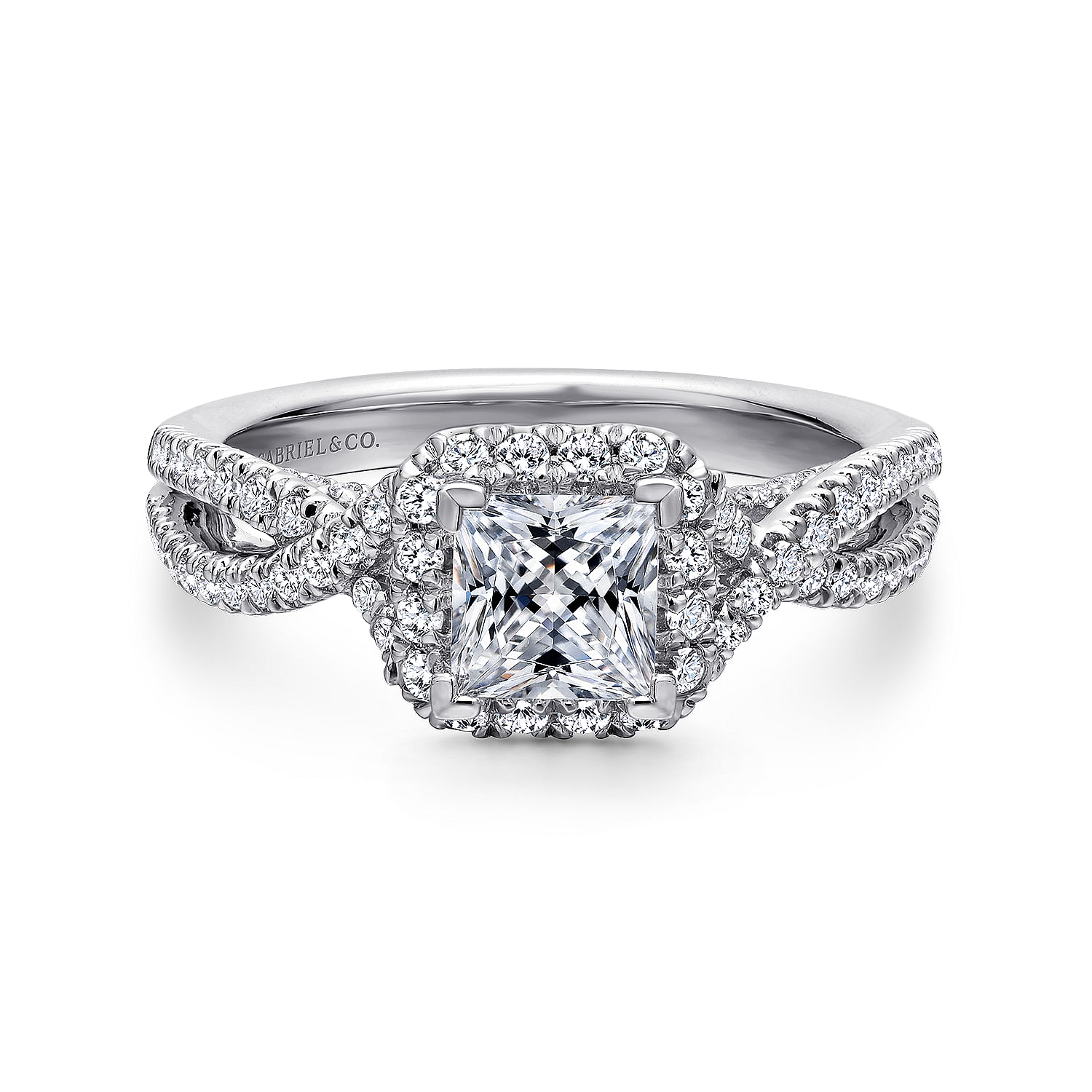 Freesia - 14K White Gold Princess Halo Diamond Engagement Ring