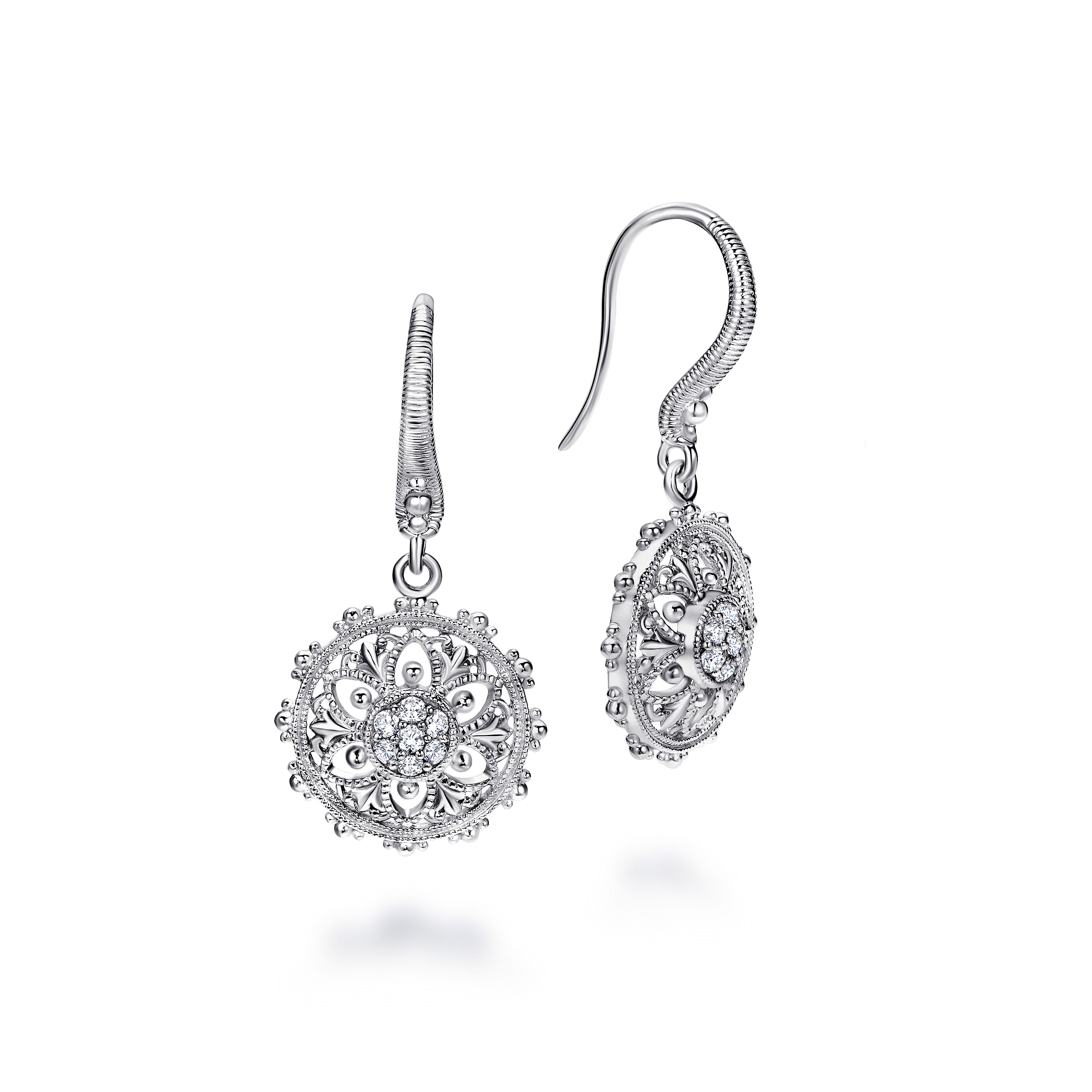 Sterling Silver 925 White Sapphire Flower Stud Earrings 