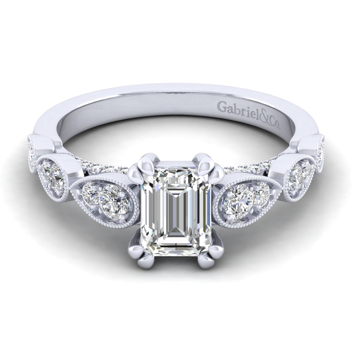 Garland - 14K White Gold Emerald Cut Diamond Engagement Ring