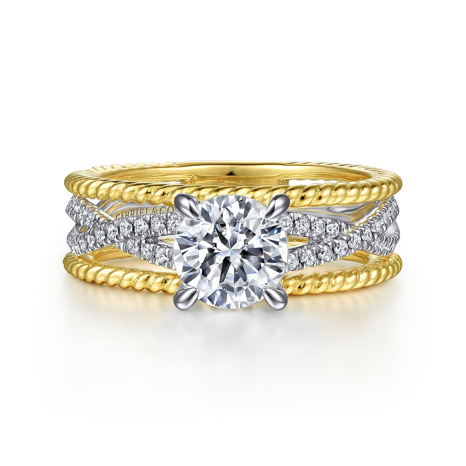 Gene - 14K White-Yellow Gold Round Diamond Engagement Ring