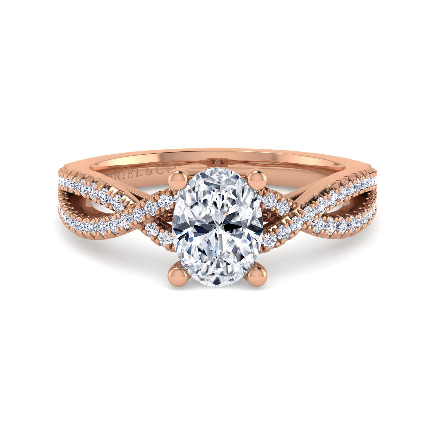 Gina - 14K Rose Gold Twisted Oval Diamond Engagement Ring