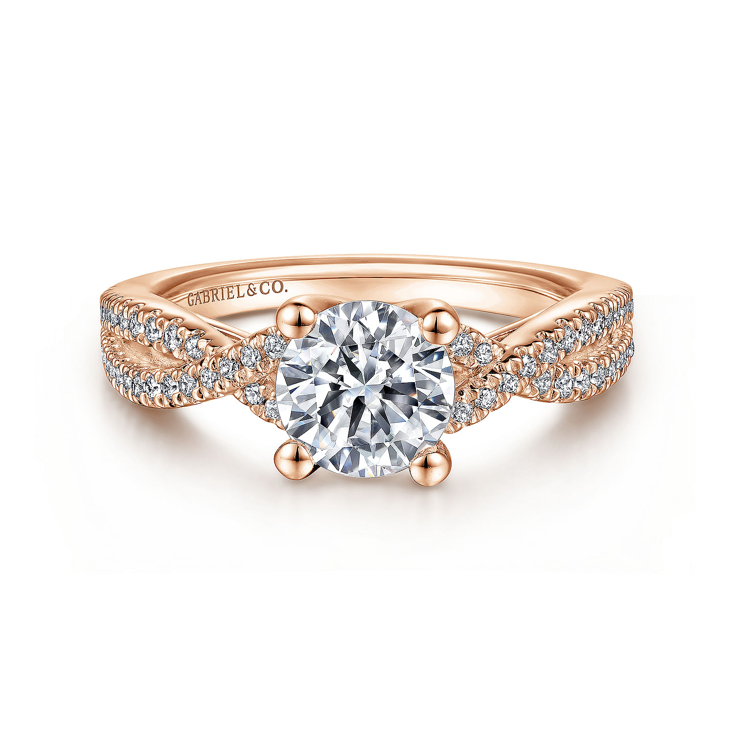 Gina - 14K Rose Gold Twisted Round Diamond Engagement Ring