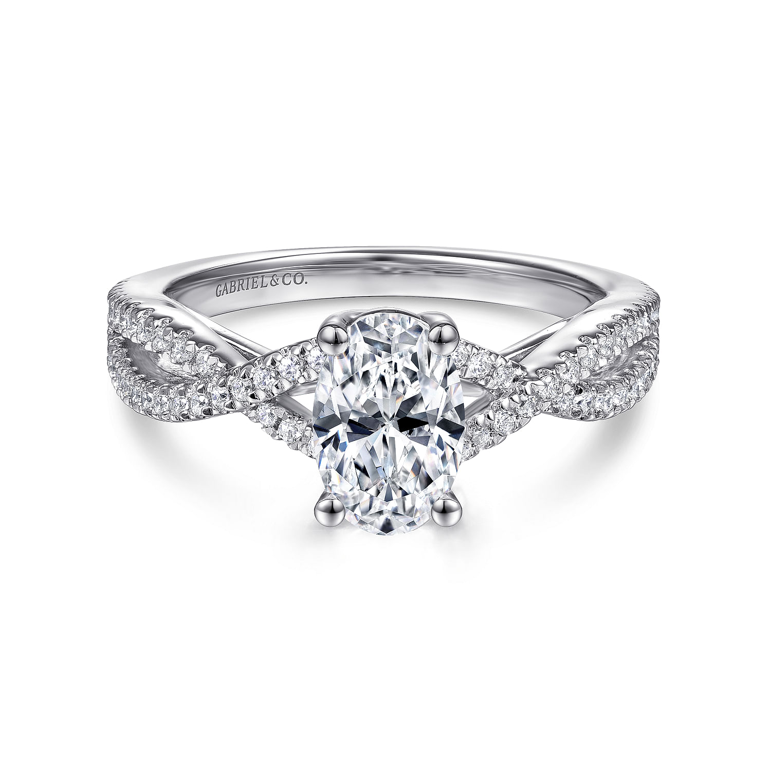 Gina - 14K White Gold Twisted Oval Diamond Engagement Ring