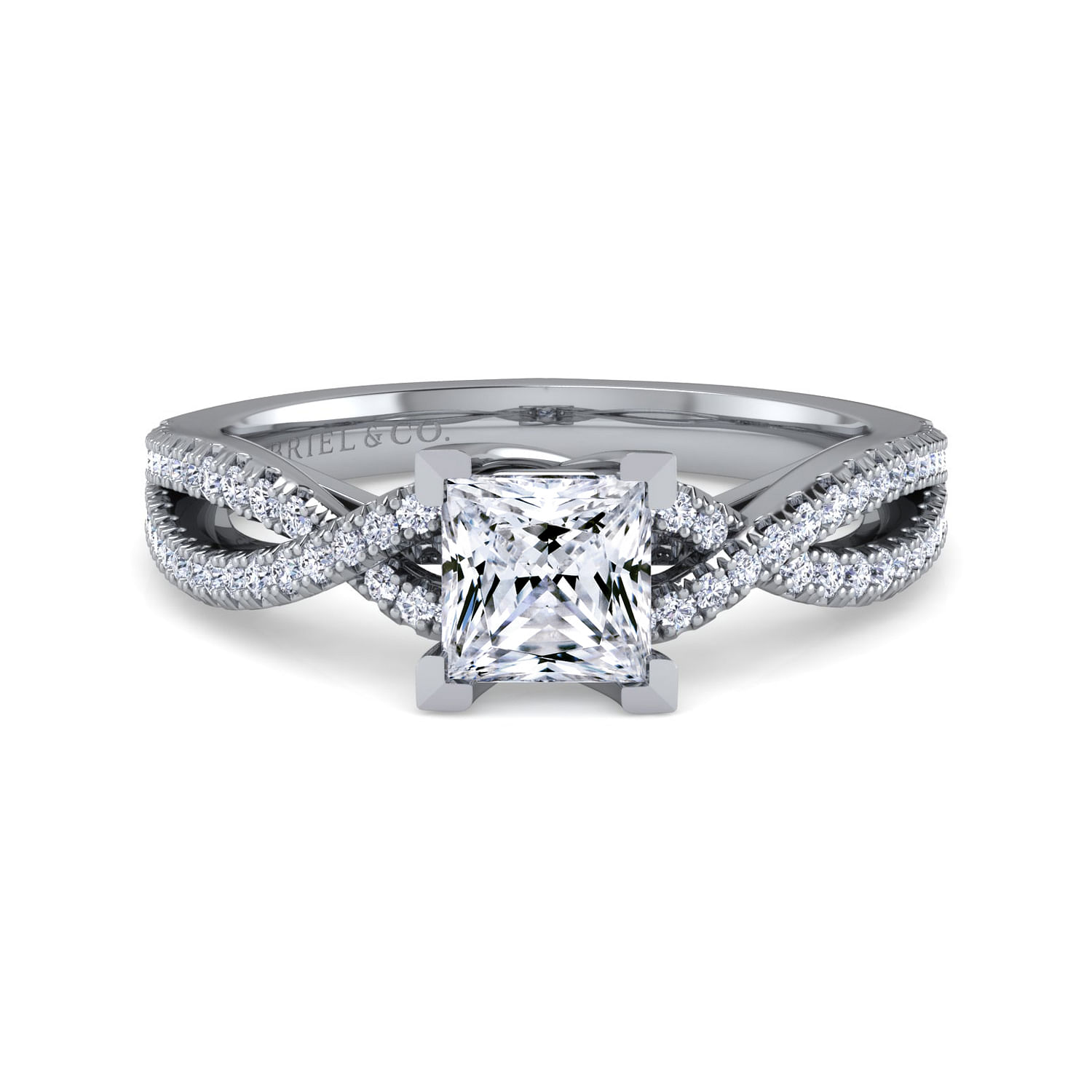 Gina - 14K White Gold Twisted Princess Cut Diamond Engagement Ring