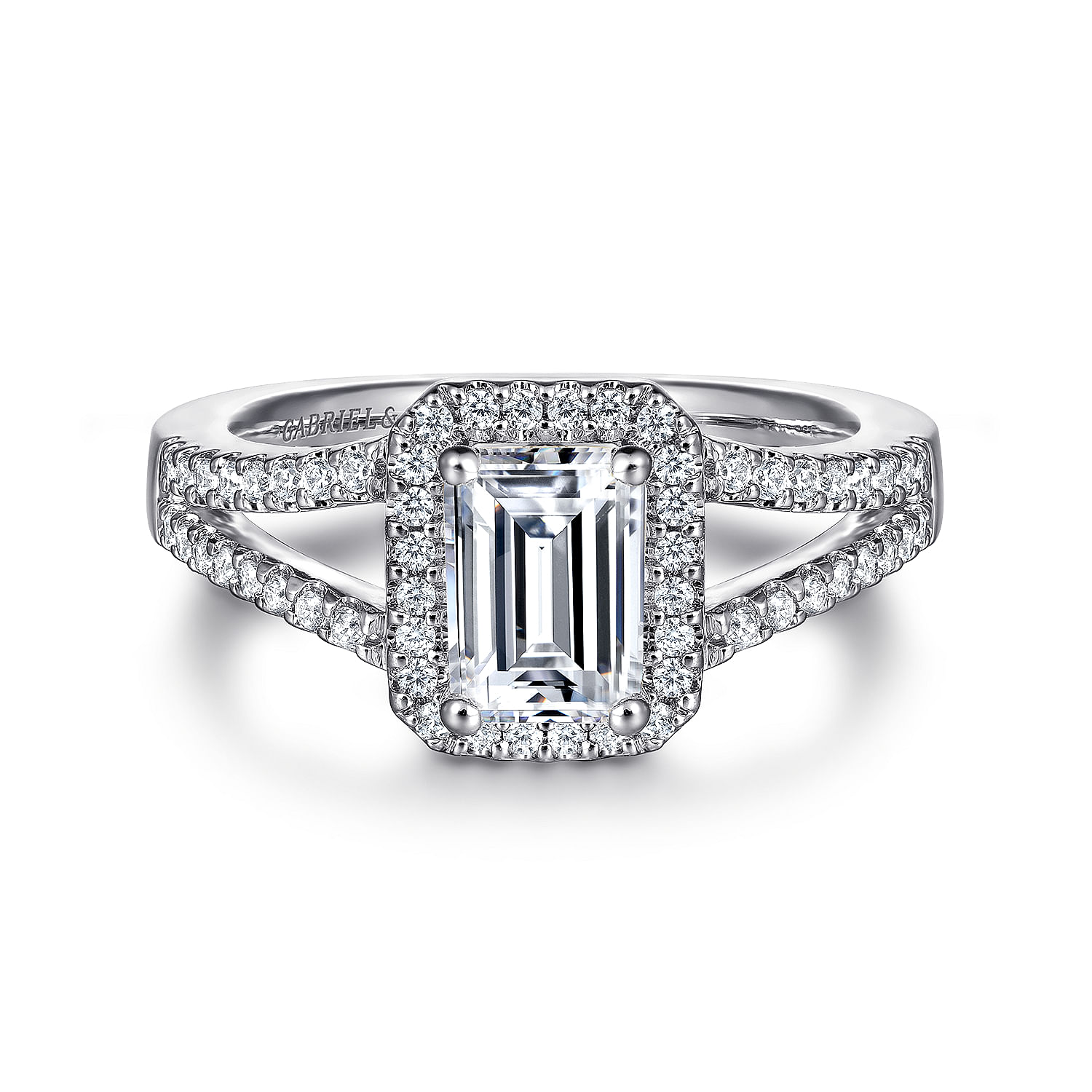 Hadley - 14K White Gold Emerald Halo Diamond Engagement Ring