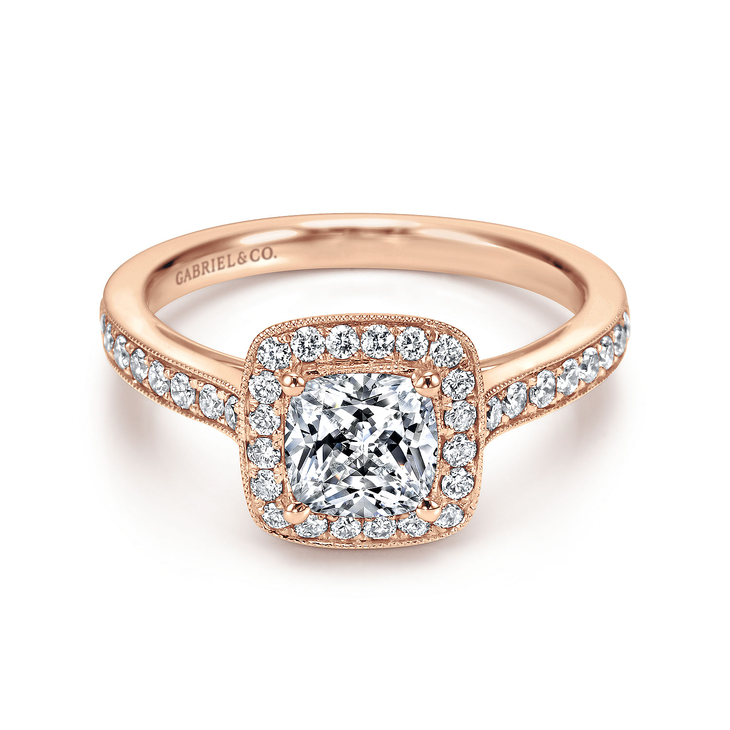 Harper - Vintage Inspired 14K Rose Gold Cushion Halo Diamond Engagement Ring