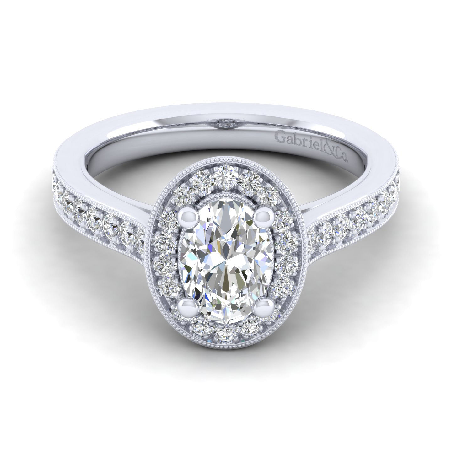 Harper - Vintage Inspired 14K White Gold Oval Halo Diamond Engagement Ring