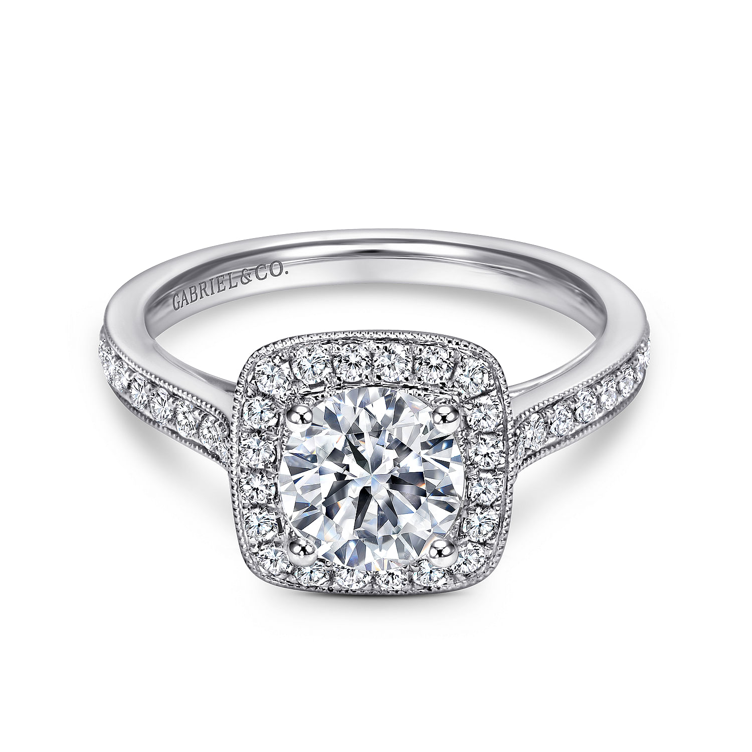 Harper - Vintage Inspired 14K White Gold Round Halo Diamond Engagement Ring