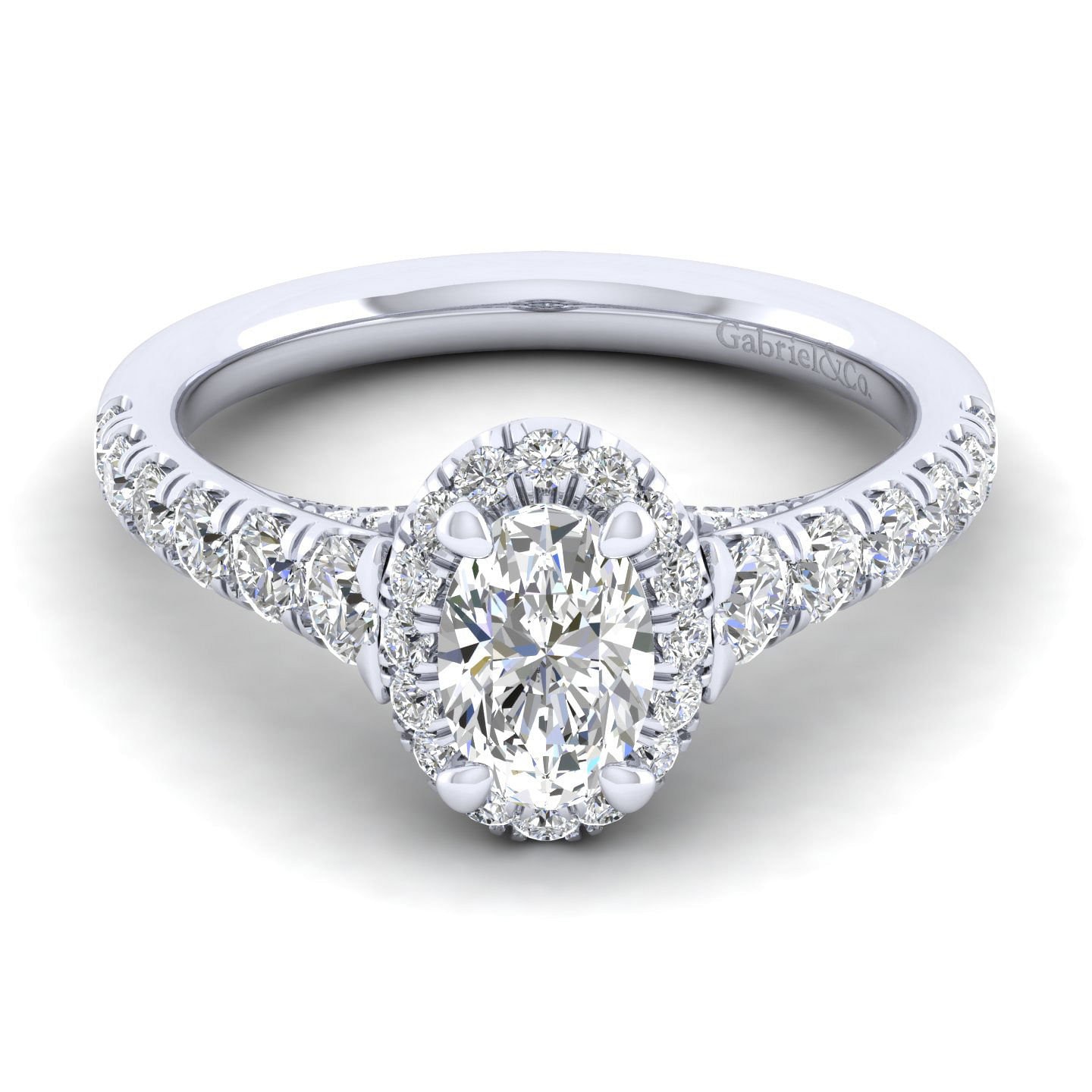 Hazel - 14K White Gold Oval Halo Diamond Engagement Ring