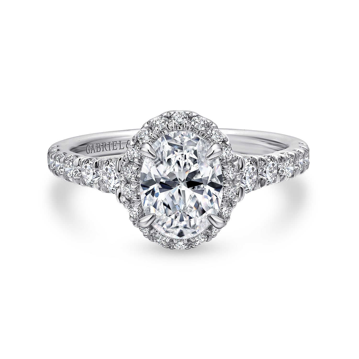Hazel - 14K White Gold Oval Halo Diamond Engagement Ring