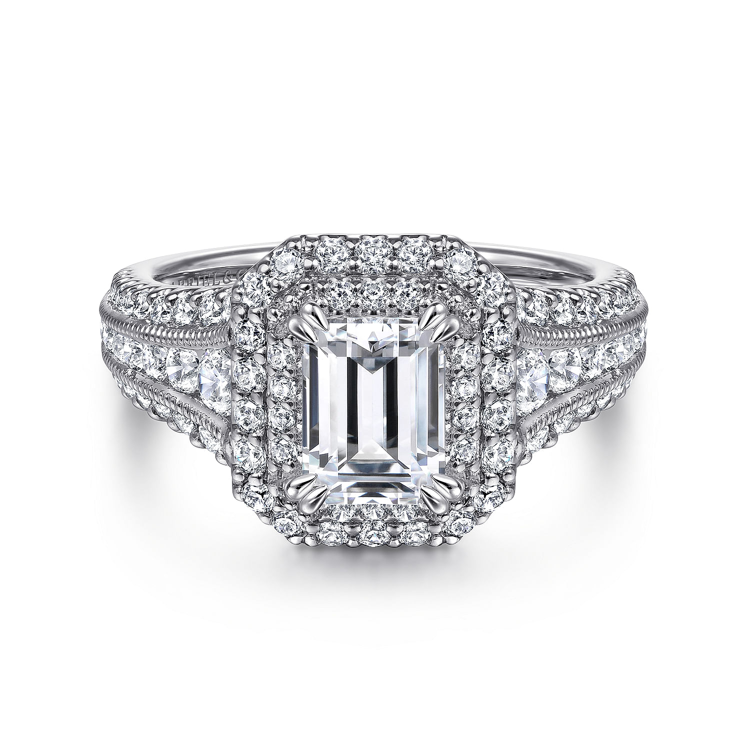 Henrietta - 14K White Gold Emerald Cut Diamond Engagement Ring