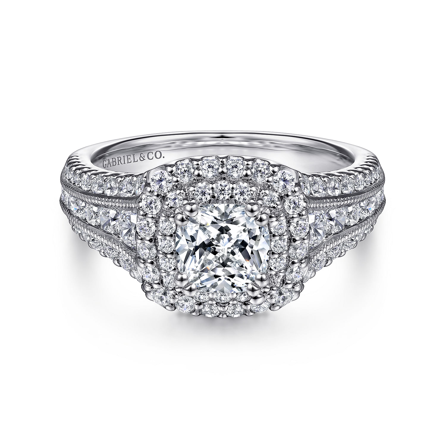 Henrietta - Platinum Cushion Double Halo Diamond Engagement Ring